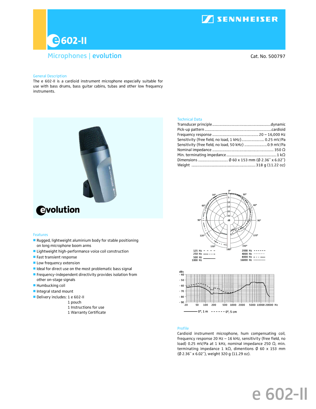 Sennheiser 500797 warranty 602-II, Microphones evolution, Cat. No 