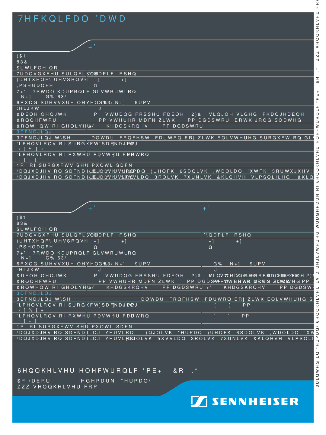 Sennheiser 504628, 504631, 504633 dimensions Technical Data 