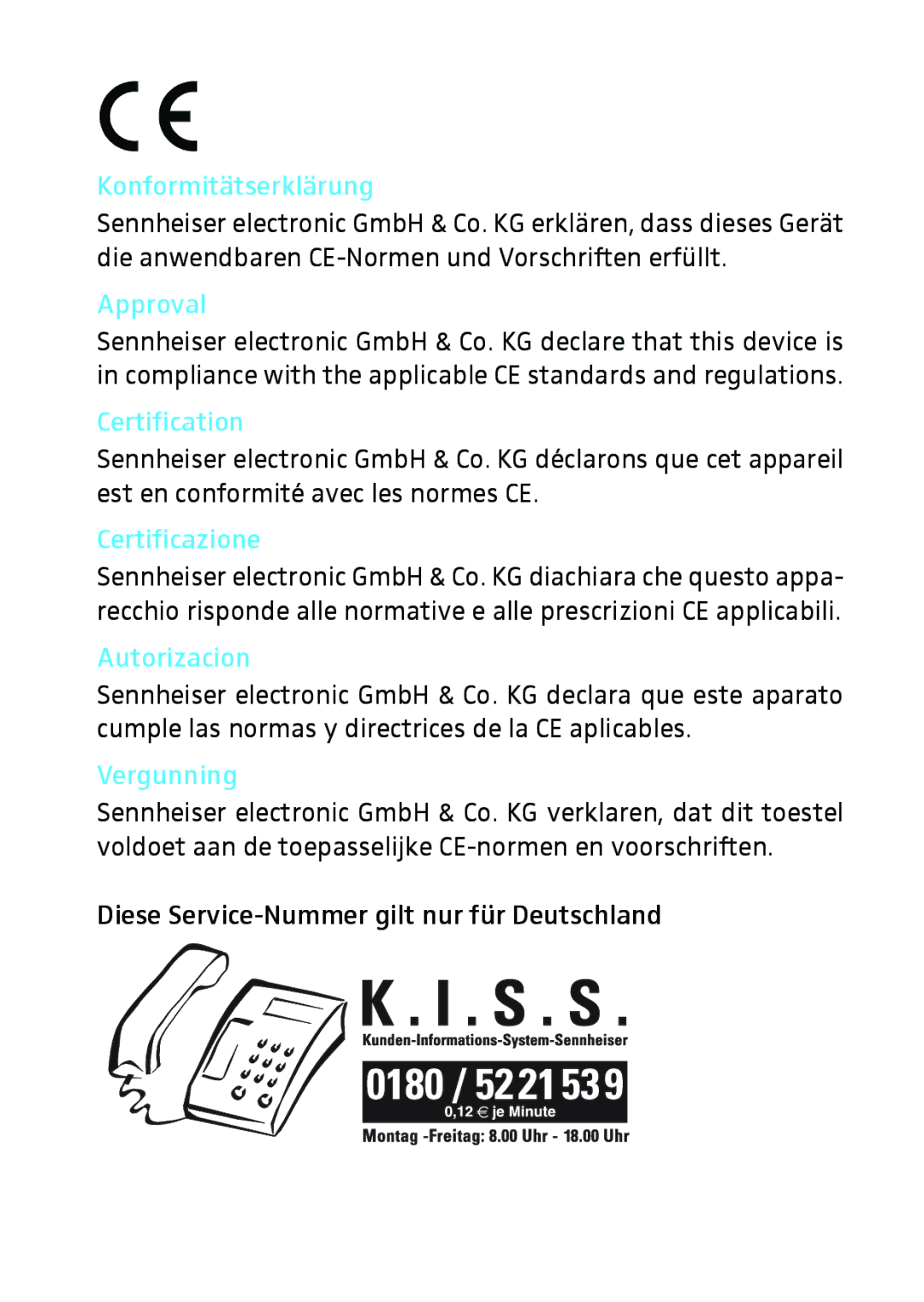 Sennheiser 602 manual Konformitätserklärung 