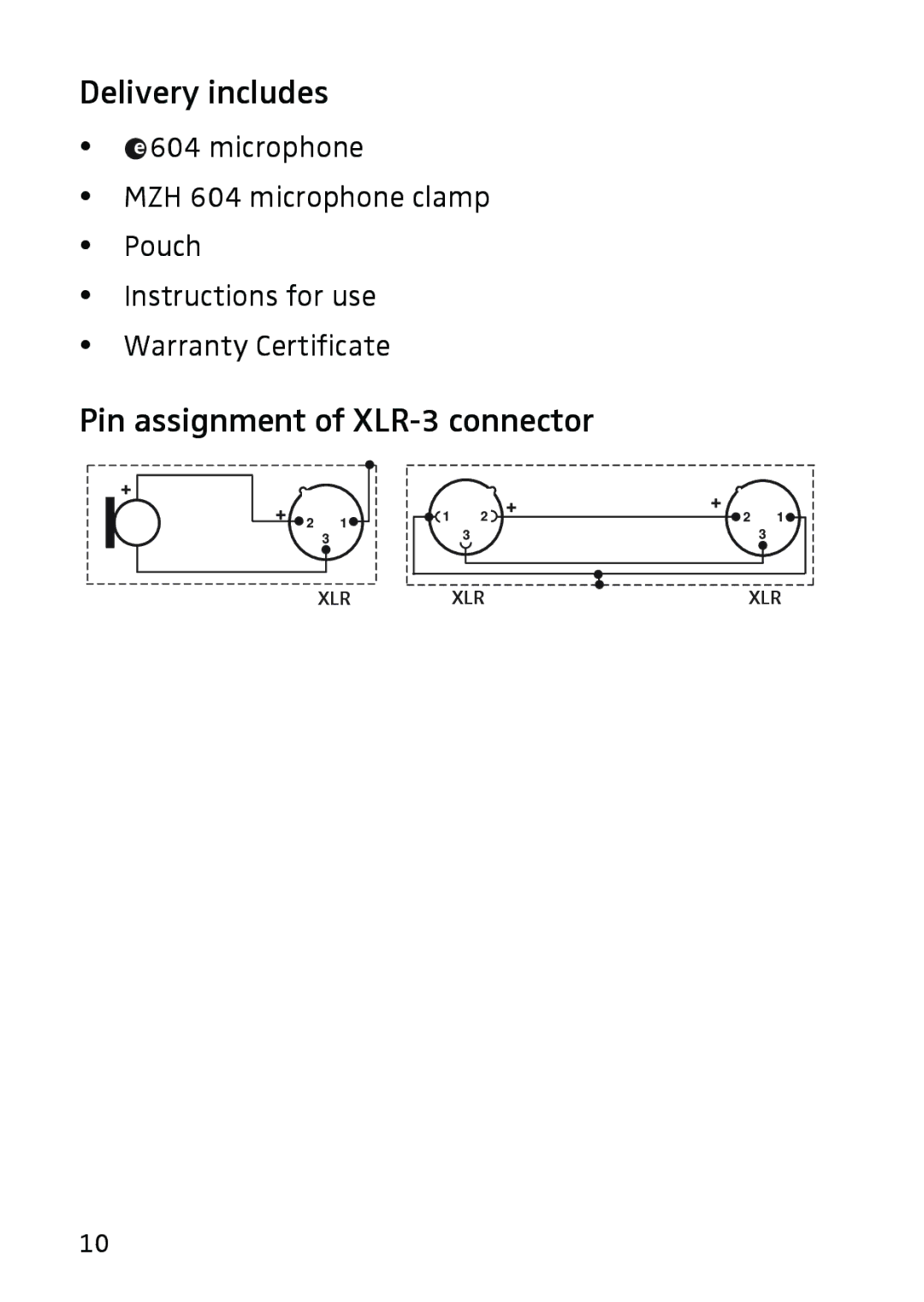 Sennheiser 604 manual Delivery includes, Pin assignment of XLR-3 connector 