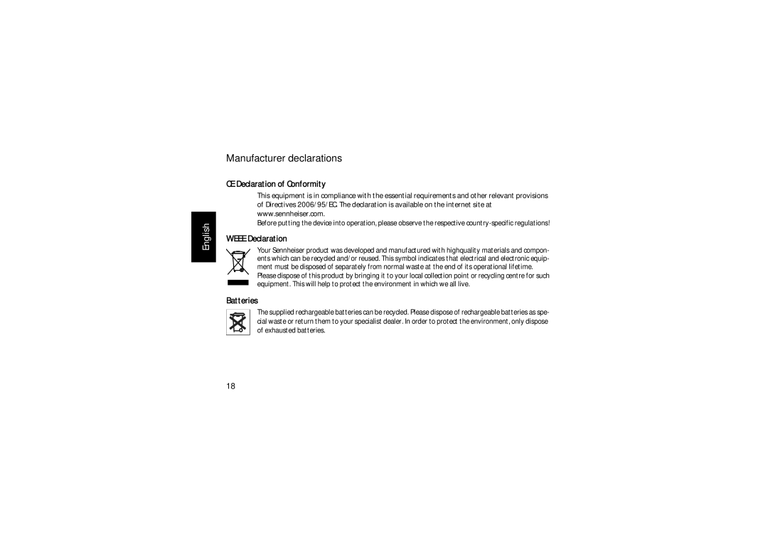 Sennheiser 810 instruction manual Manufacturer declarations, CE Declaration of Conformity 