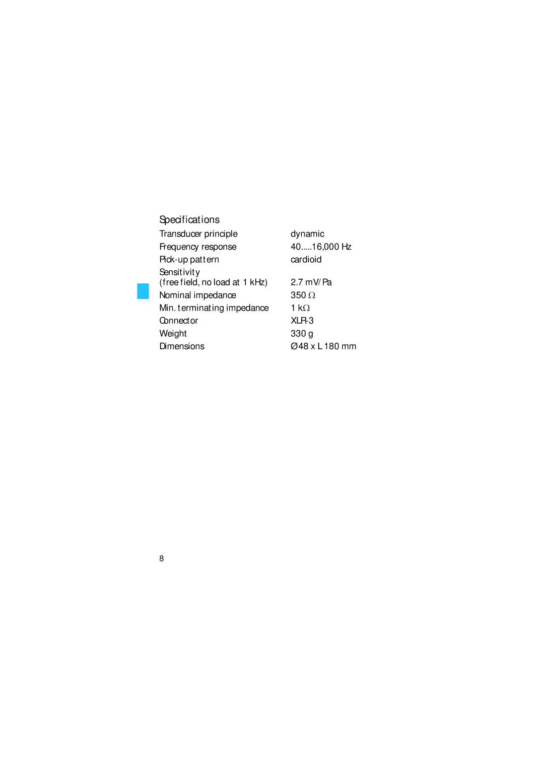 Sennheiser 835 manual Specifications 