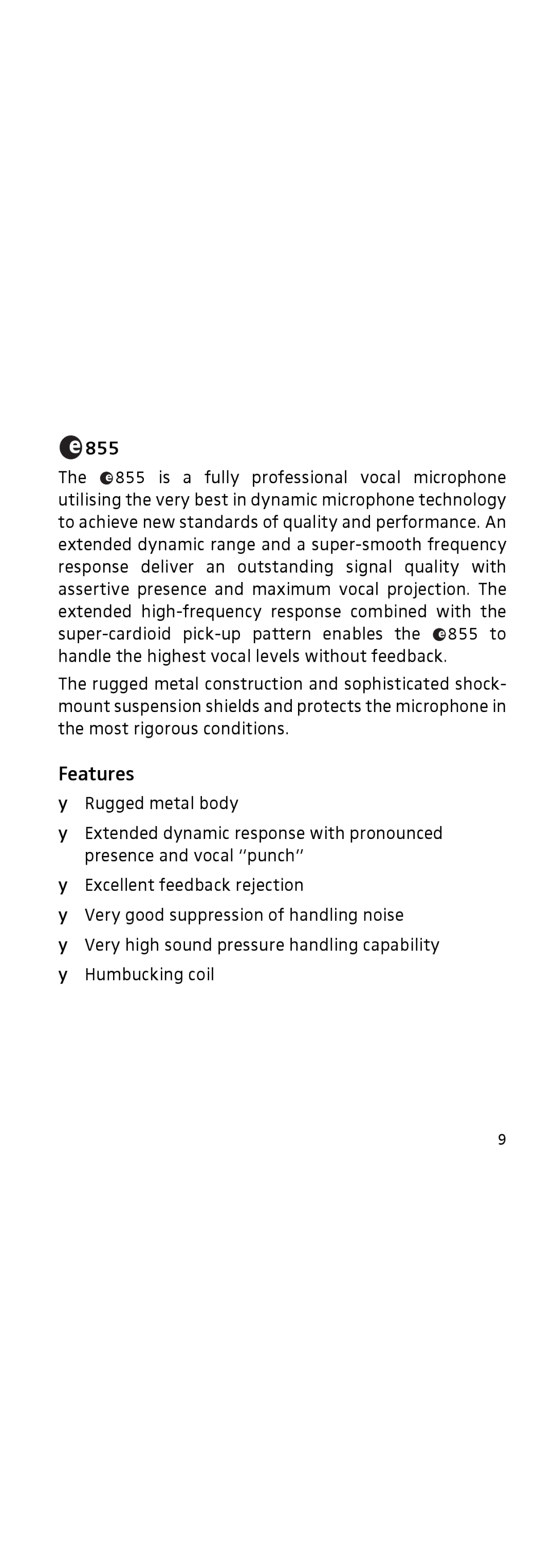 Sennheiser 855 manual Features 