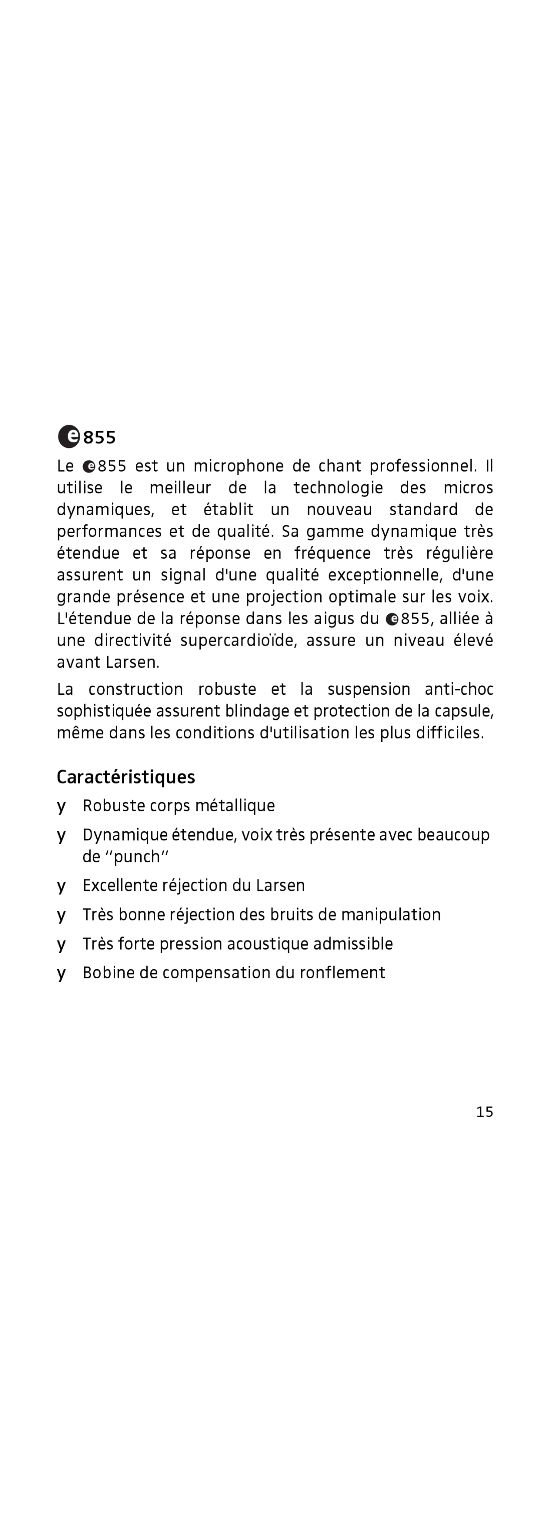 Sennheiser 855 manual Caractéristiques 