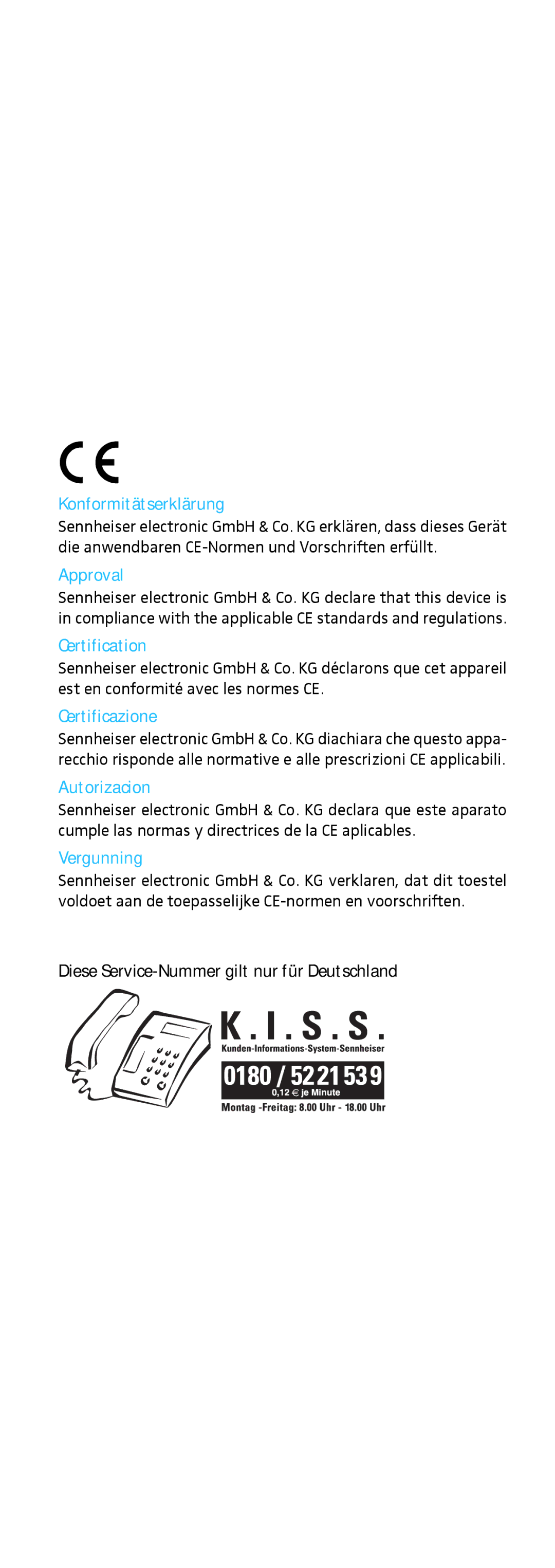 Sennheiser 855 manual Konformitätserklärung 