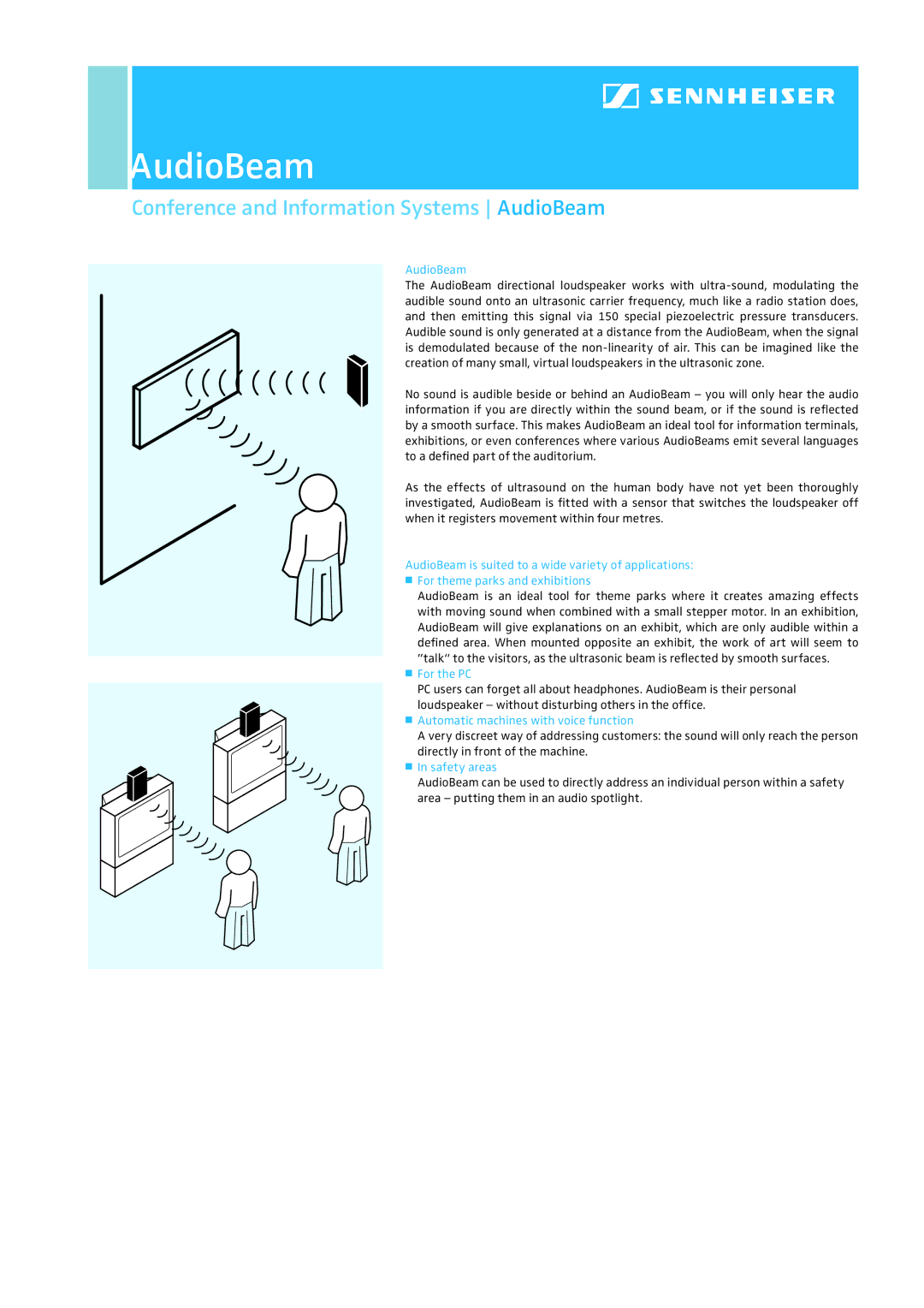 Sennheiser 9859 dimensions AudioBeam, For the PC, Automatic machines with voice function, Safety areas 