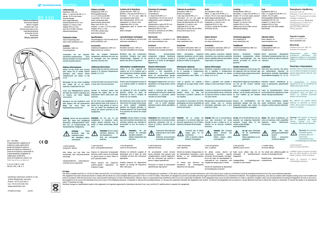 Sennheiser 9920 specifications Lieferumfang, Delivery includes, Περιεχόµενο παράδοσης, Technische Daten Zubehör, Αξεσουάρ 