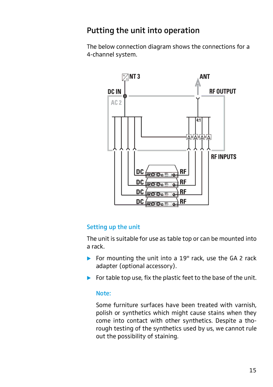 Sennheiser AC 2 manual Putting the unit into operation, Setting up the unit 