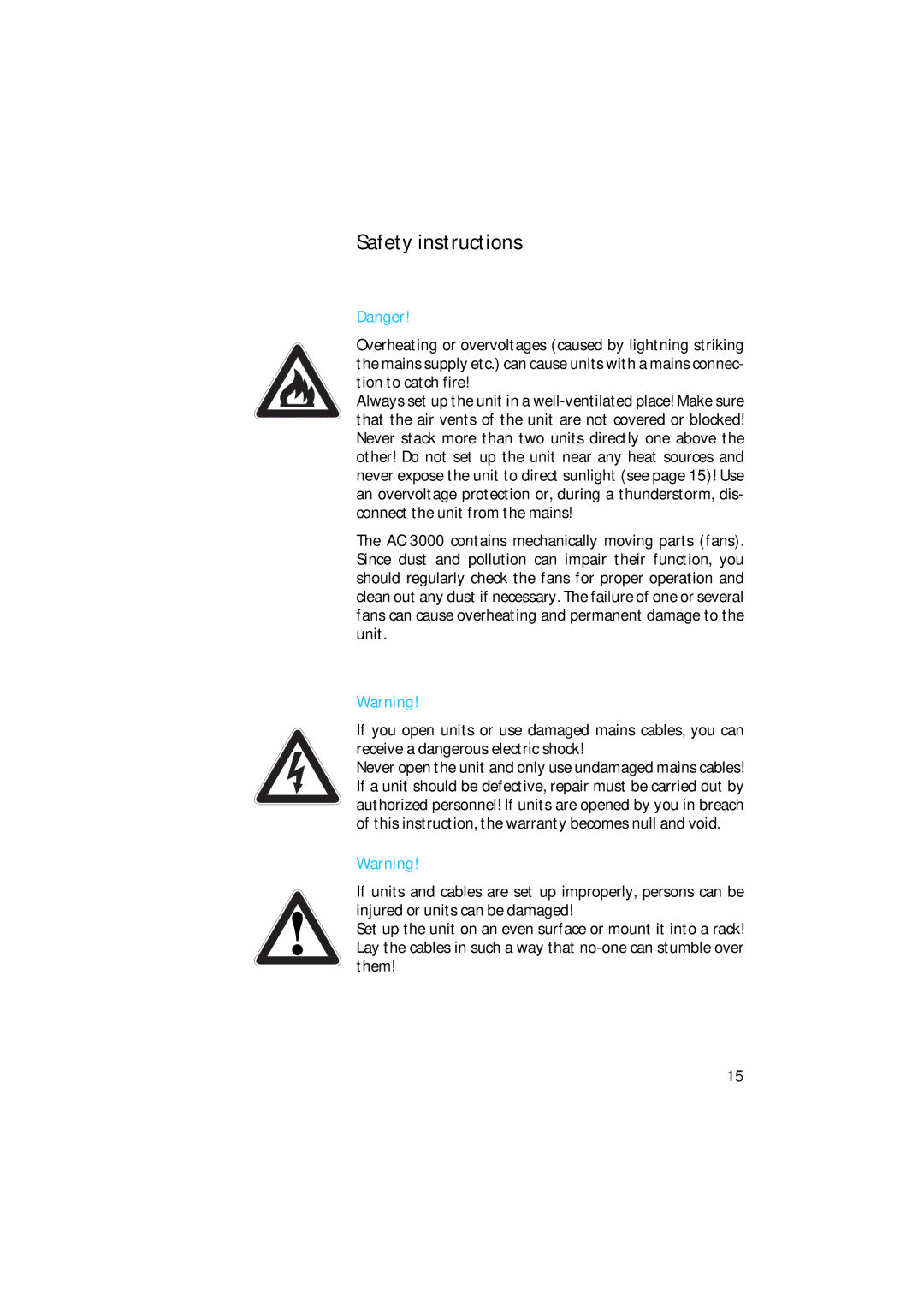 Sennheiser AC 3000 manual Safety instructions 