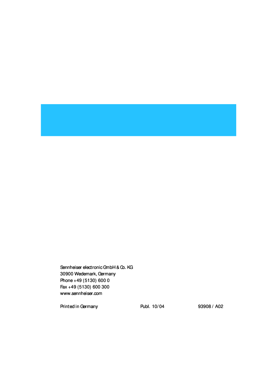 Sennheiser AC 3000 manual Publ. 10/04, 93908 / A02 