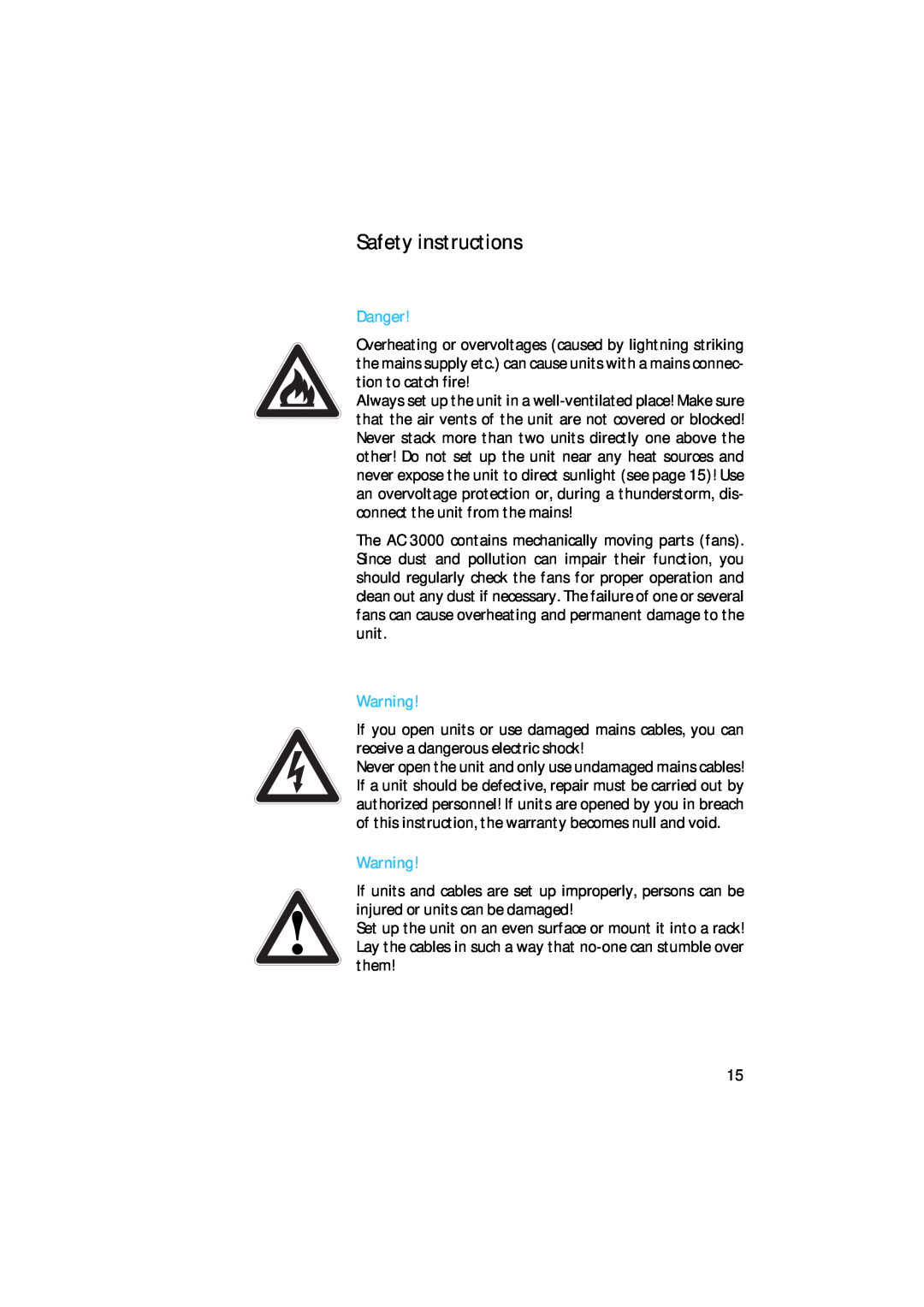 Sennheiser AC 3000 manual Safety instructions, Danger 