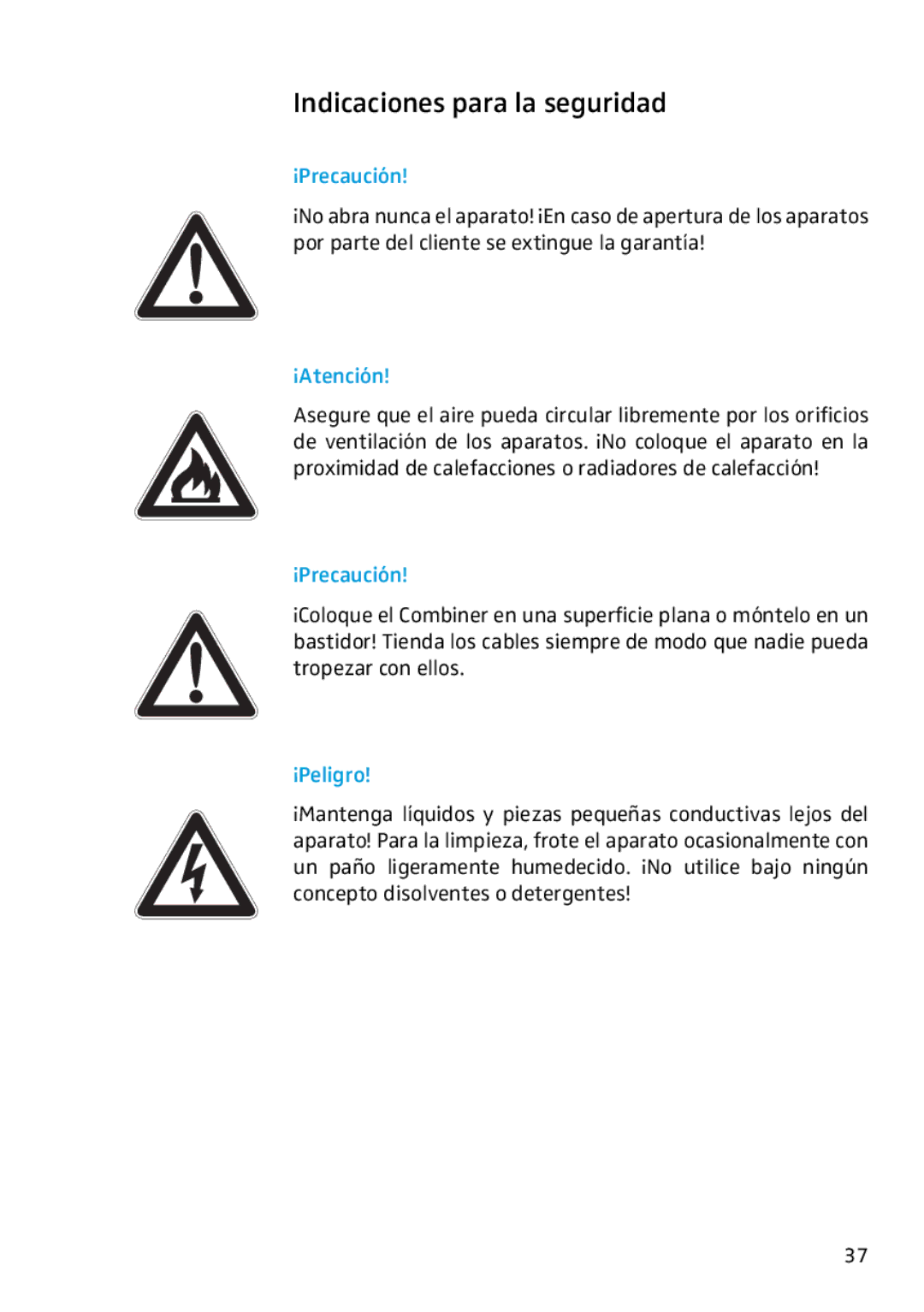 Sennheiser AC2 manual Indicaciones para la seguridad, ¡Precaución, ¡Atención, ¡Peligro 