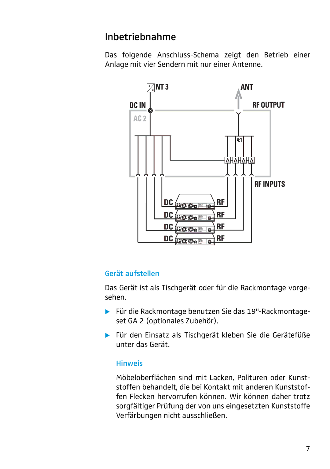 Sennheiser AC2 manual Inbetriebnahme, Gerät aufstellen 