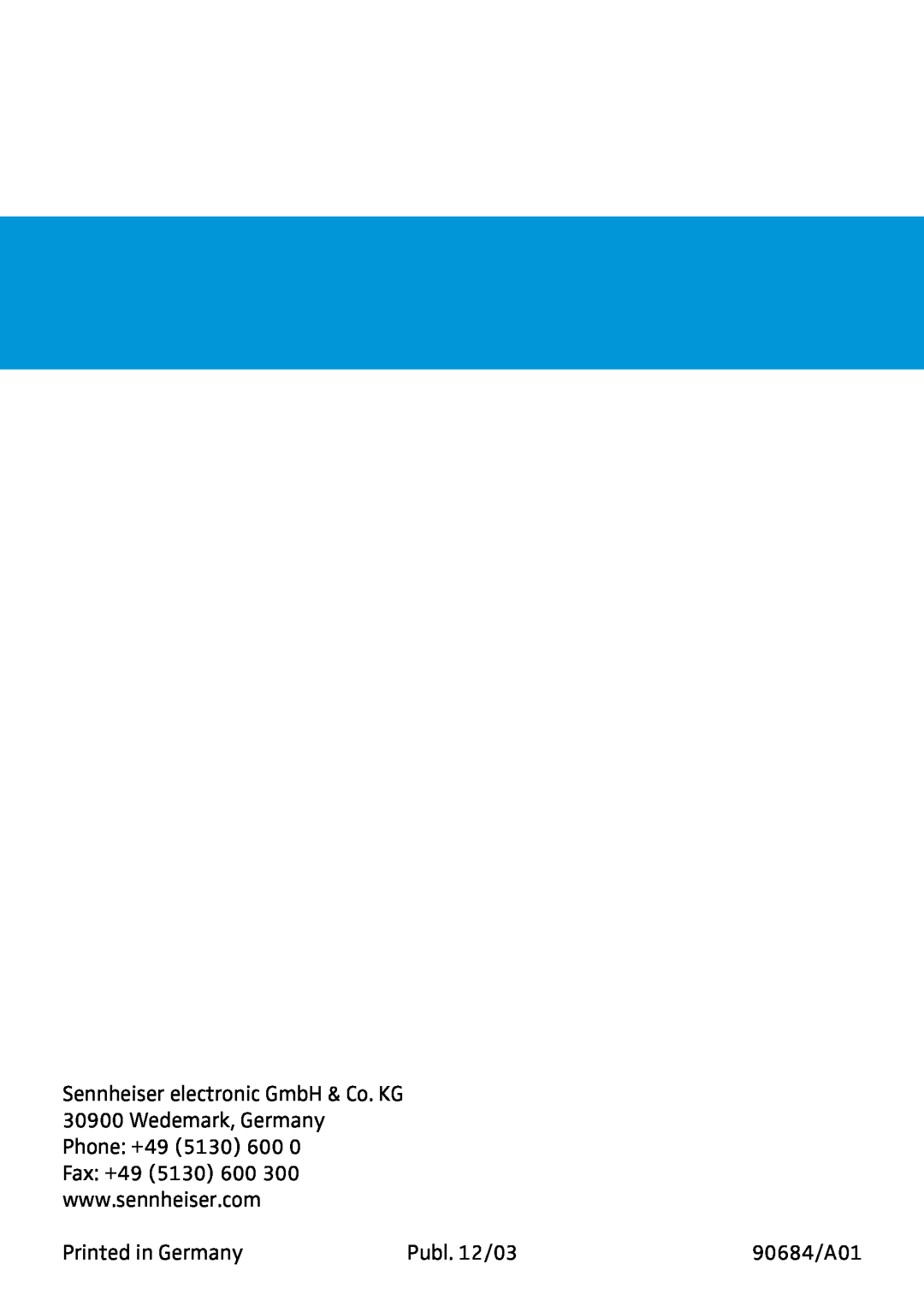 Sennheiser AC2 manual Publ. 12/03, 90684/A01 