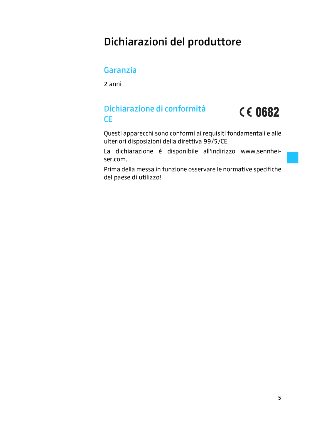 Sennheiser AD 3700 manual Dichiarazioni del produttore, Garanzia, Dichiarazione di conformità 