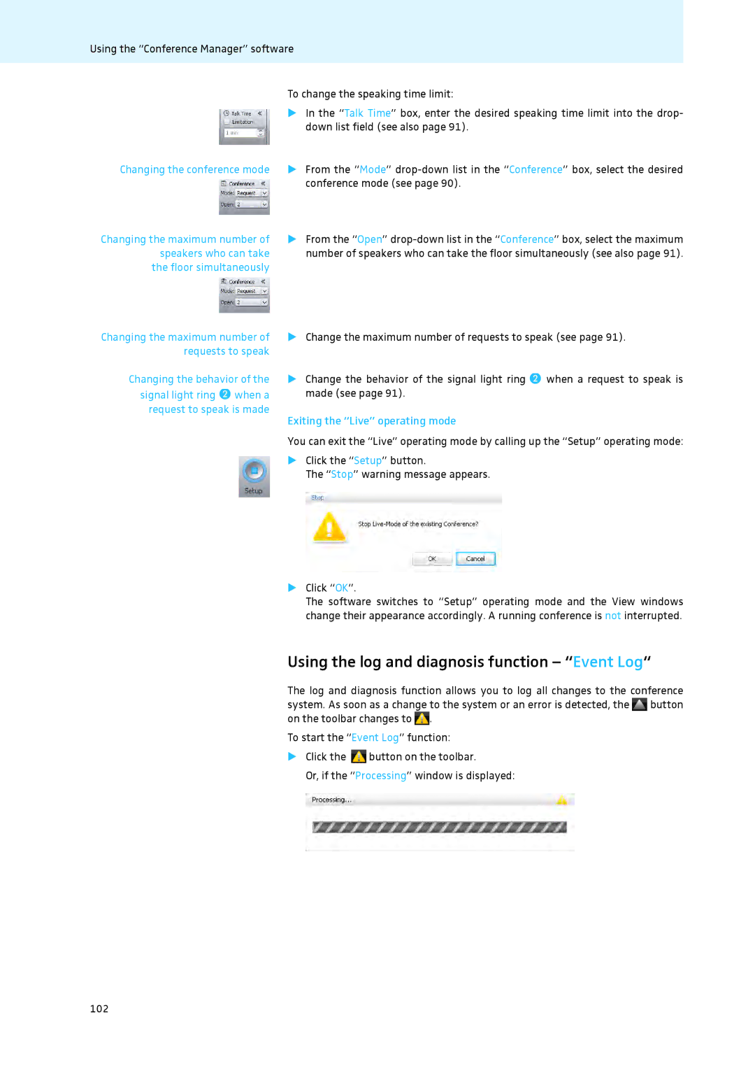 Sennheiser ADN instruction manual Using the log and diagnosis function Event Log, Made see, Exiting the Live operating mode 