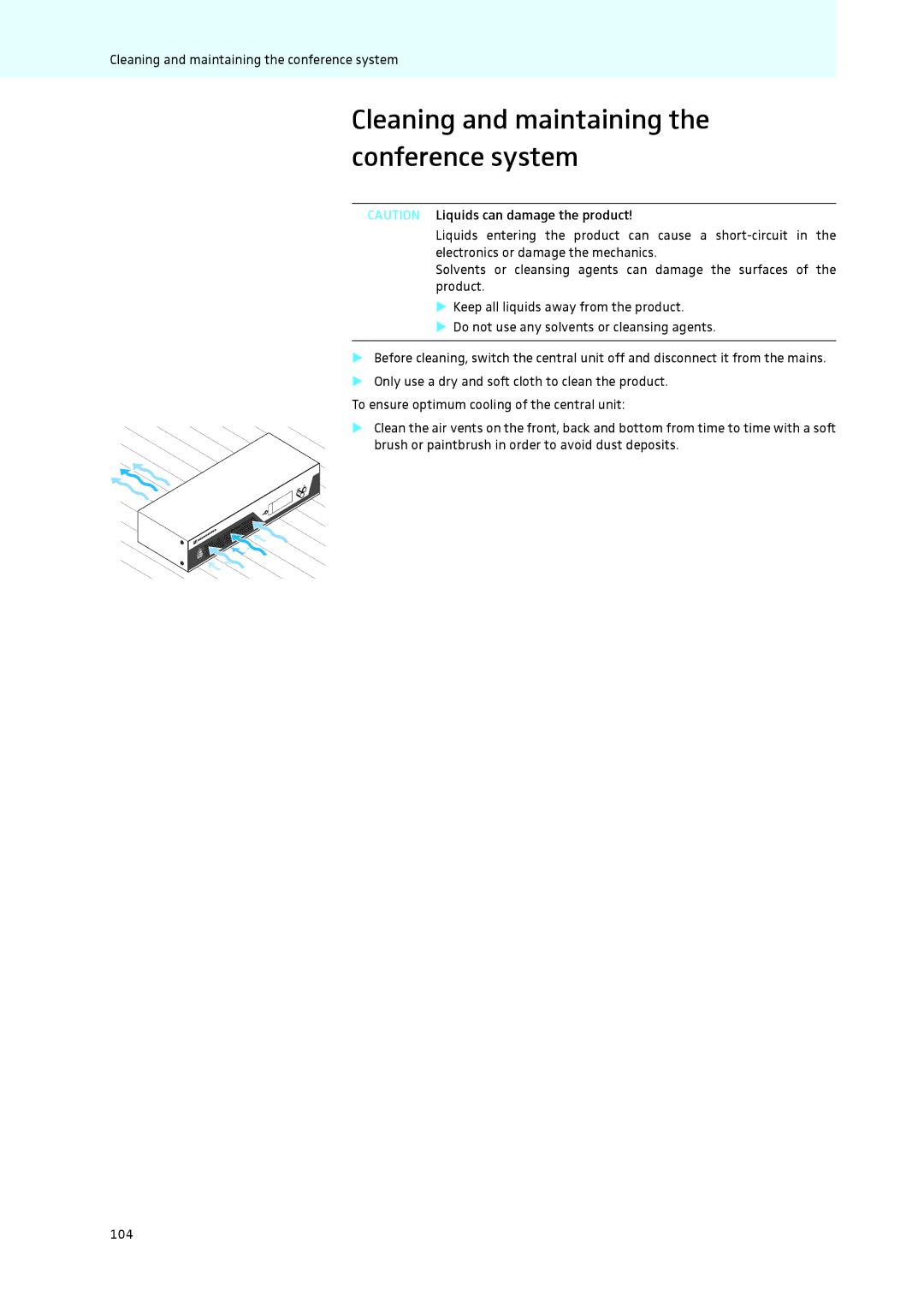 Sennheiser ADN instruction manual Cleaning and maintaining the conference system 