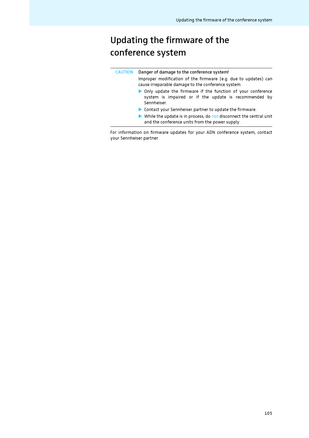 Sennheiser ADN instruction manual Updating the firmware of the conference system 