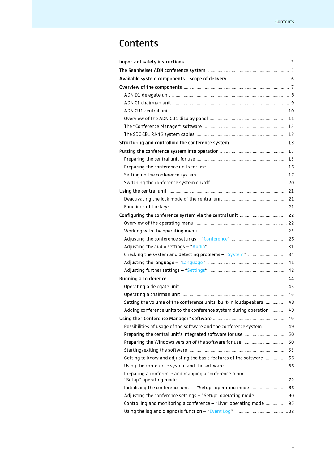 Sennheiser ADN instruction manual Contents 