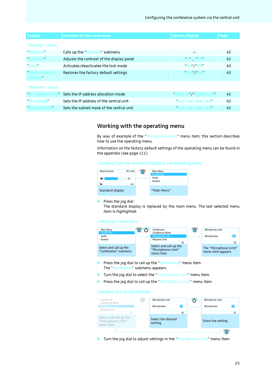 Sennheiser ADN instruction manual Working with the operating menu 