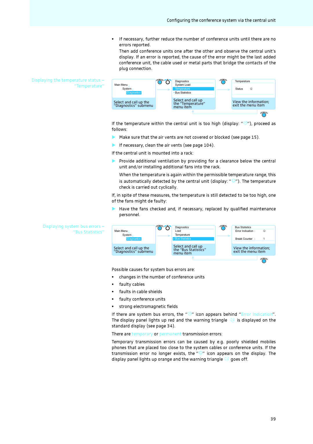 Sennheiser ADN instruction manual Displaying the temperature status Temperature 