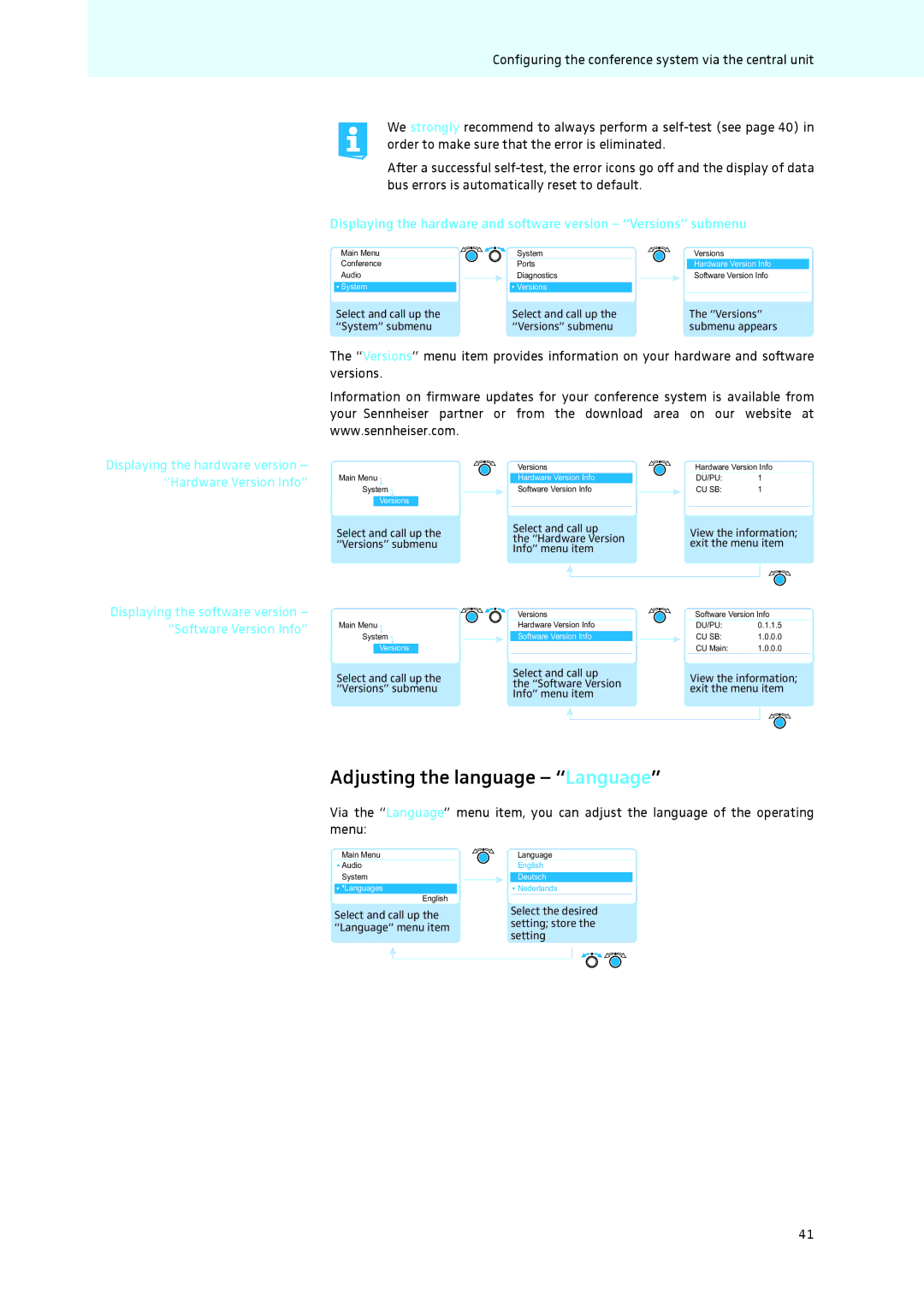 Sennheiser ADN instruction manual Adjusting the language Language 