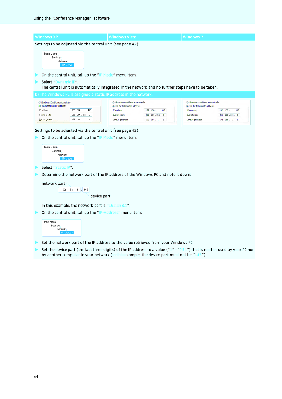 Sennheiser ADN instruction manual Windows XP, Settings to be adjusted via the central unit see 