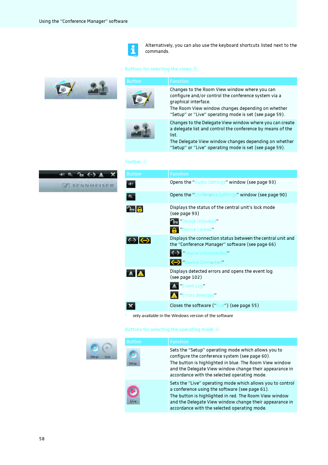 Sennheiser ADN instruction manual Button Function 