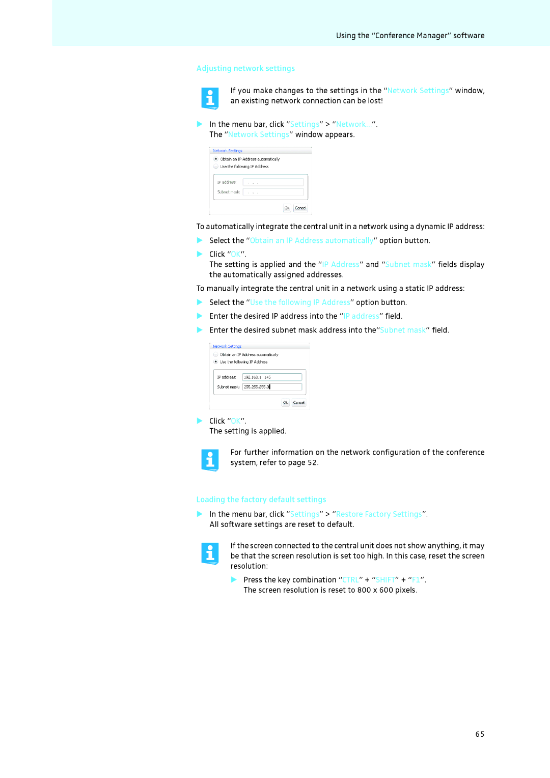 Sennheiser ADN instruction manual Adjusting network settings, Select the Obtain an IP Address automatically option button 