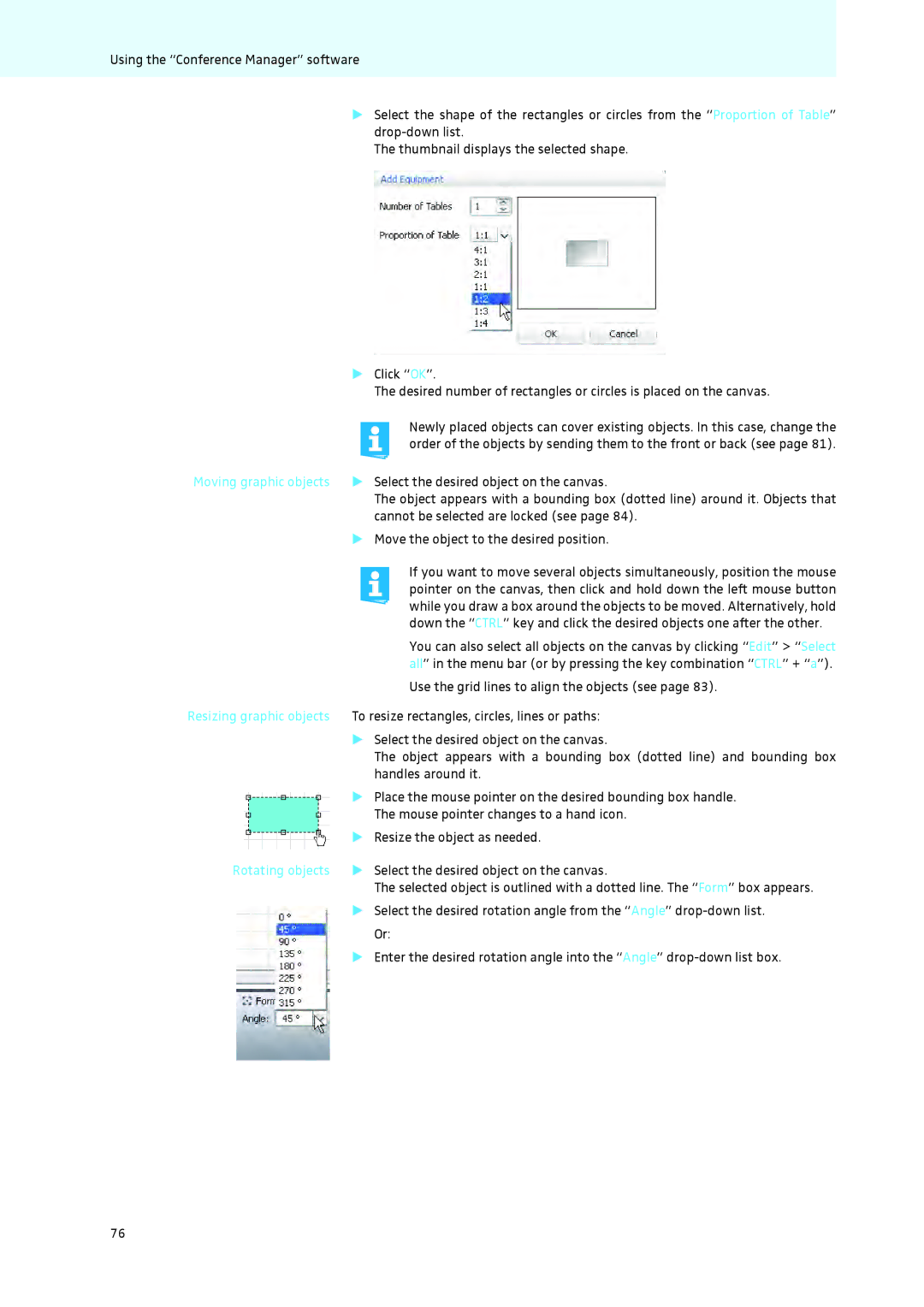 Sennheiser ADN instruction manual Moving graphic objects, Rotating objects 