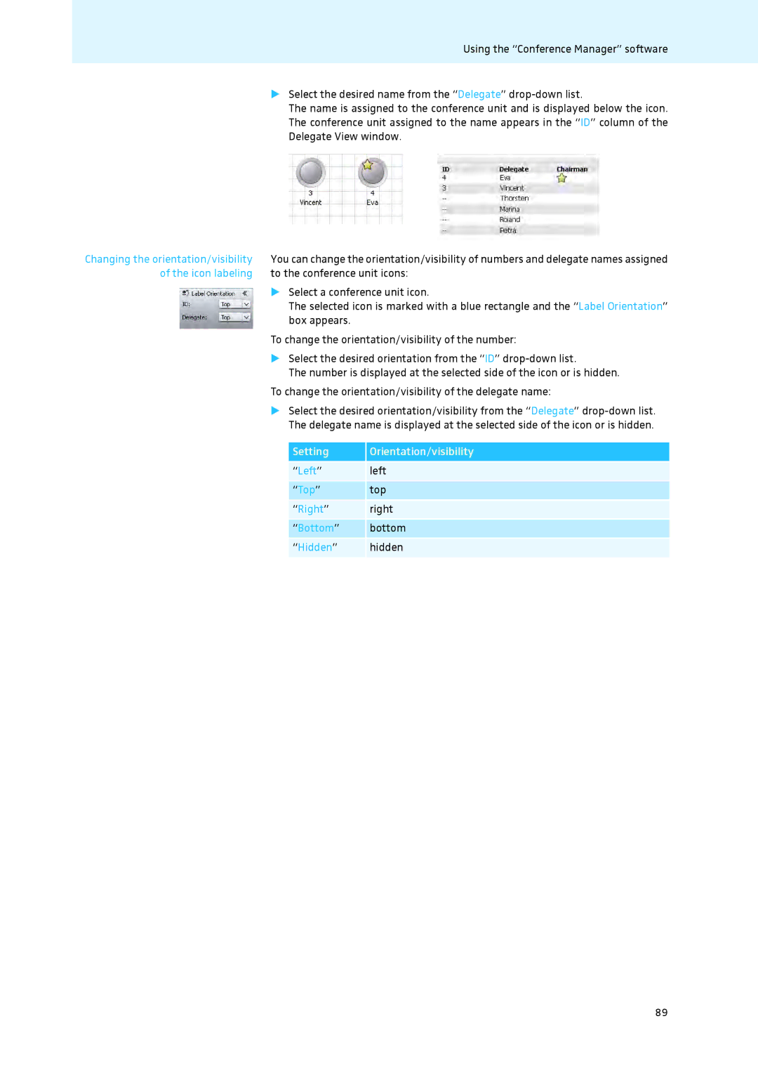 Sennheiser ADN instruction manual Setting Orientation/visibility 