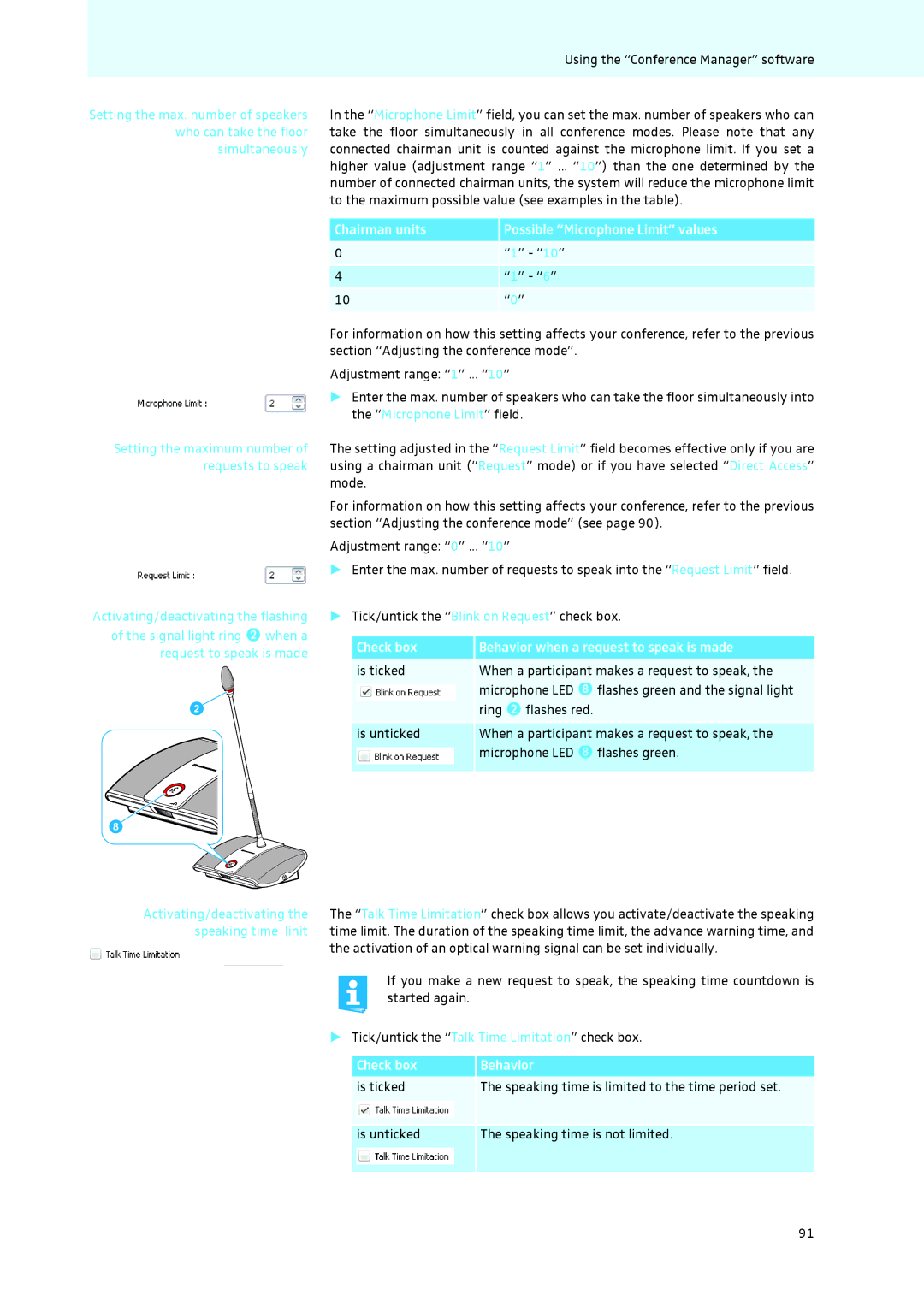 Sennheiser ADN instruction manual Check box Behavior when a request to speak is made 