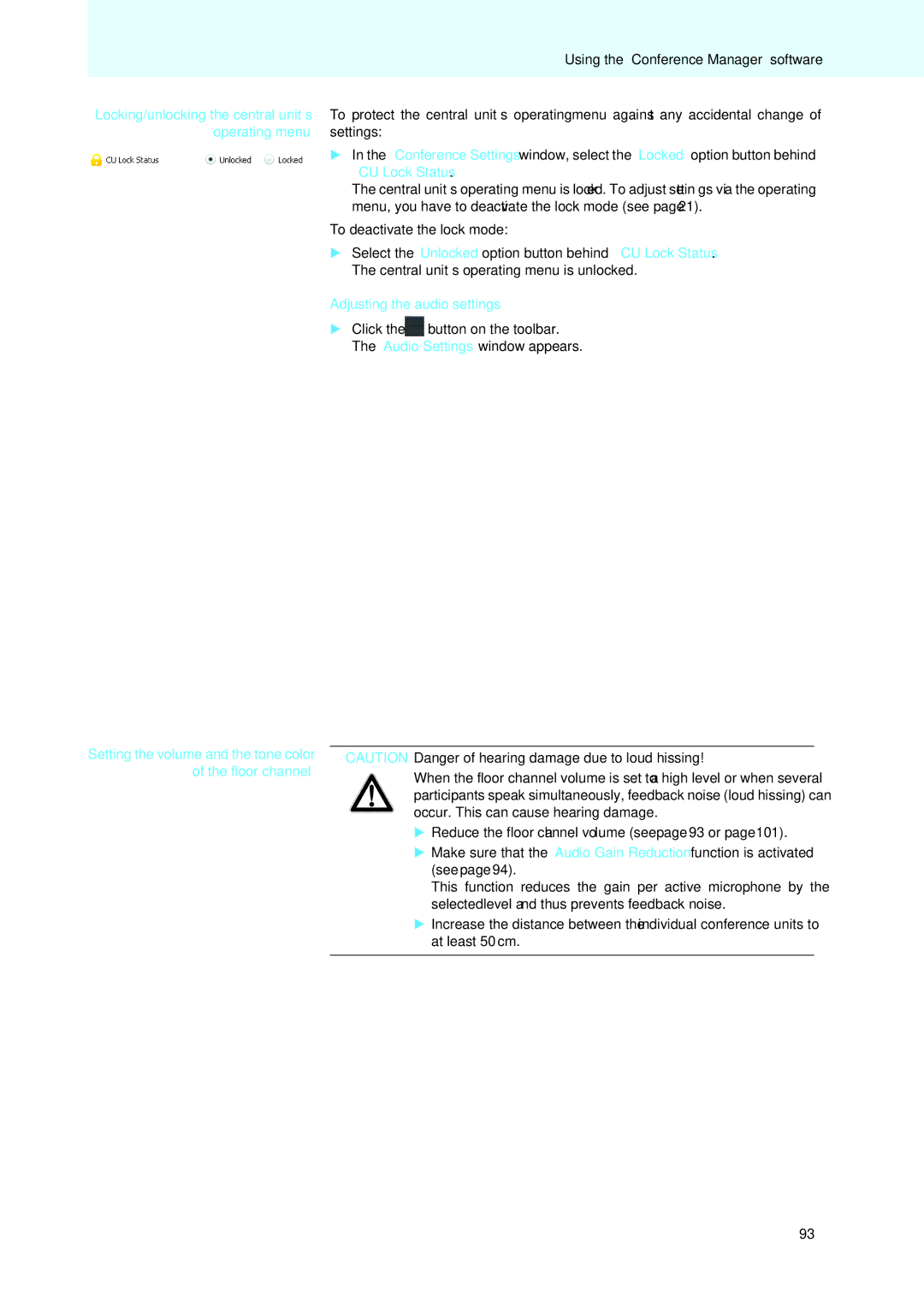 Sennheiser ADN Operating menu, CU Lock Status, Menu, you have to deactivate the lock mode see, Floor channel 