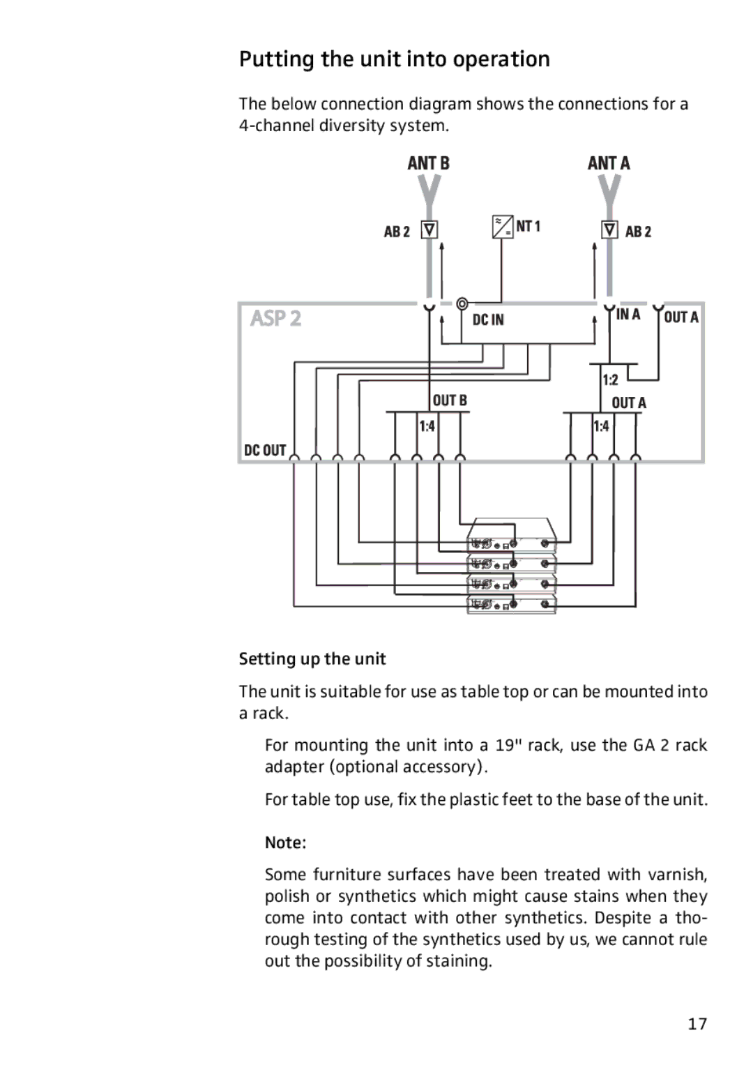 Sennheiser ASP 2 manual Putting the unit into operation, Setting up the unit 