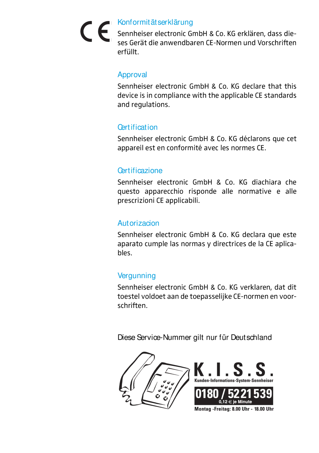 Sennheiser ASP 2 manual Konformitätserklärung 