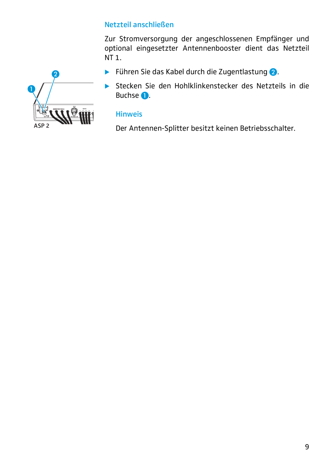 Sennheiser ASP 2 manual Netzteil anschließen 