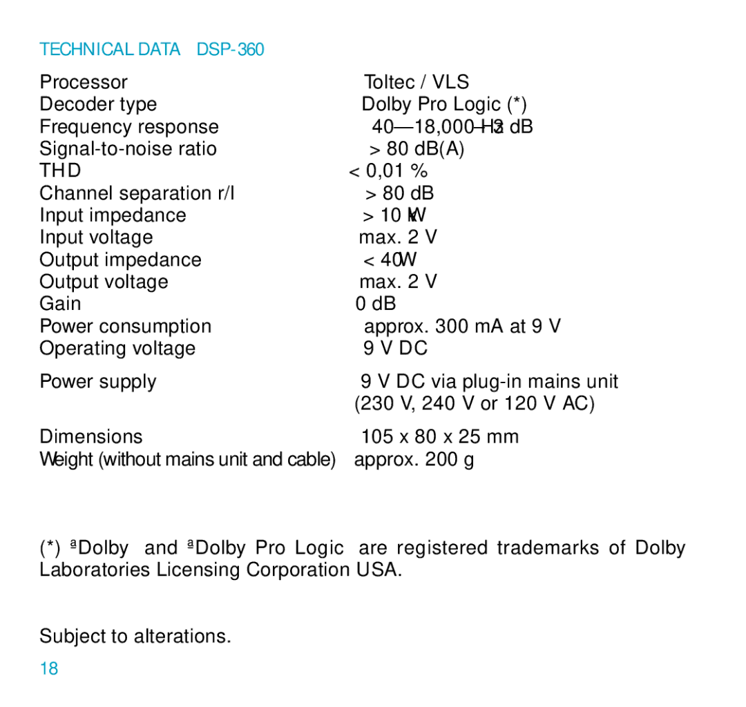 Sennheiser DSP 360 manual Technical Data DSP-360, Thd 