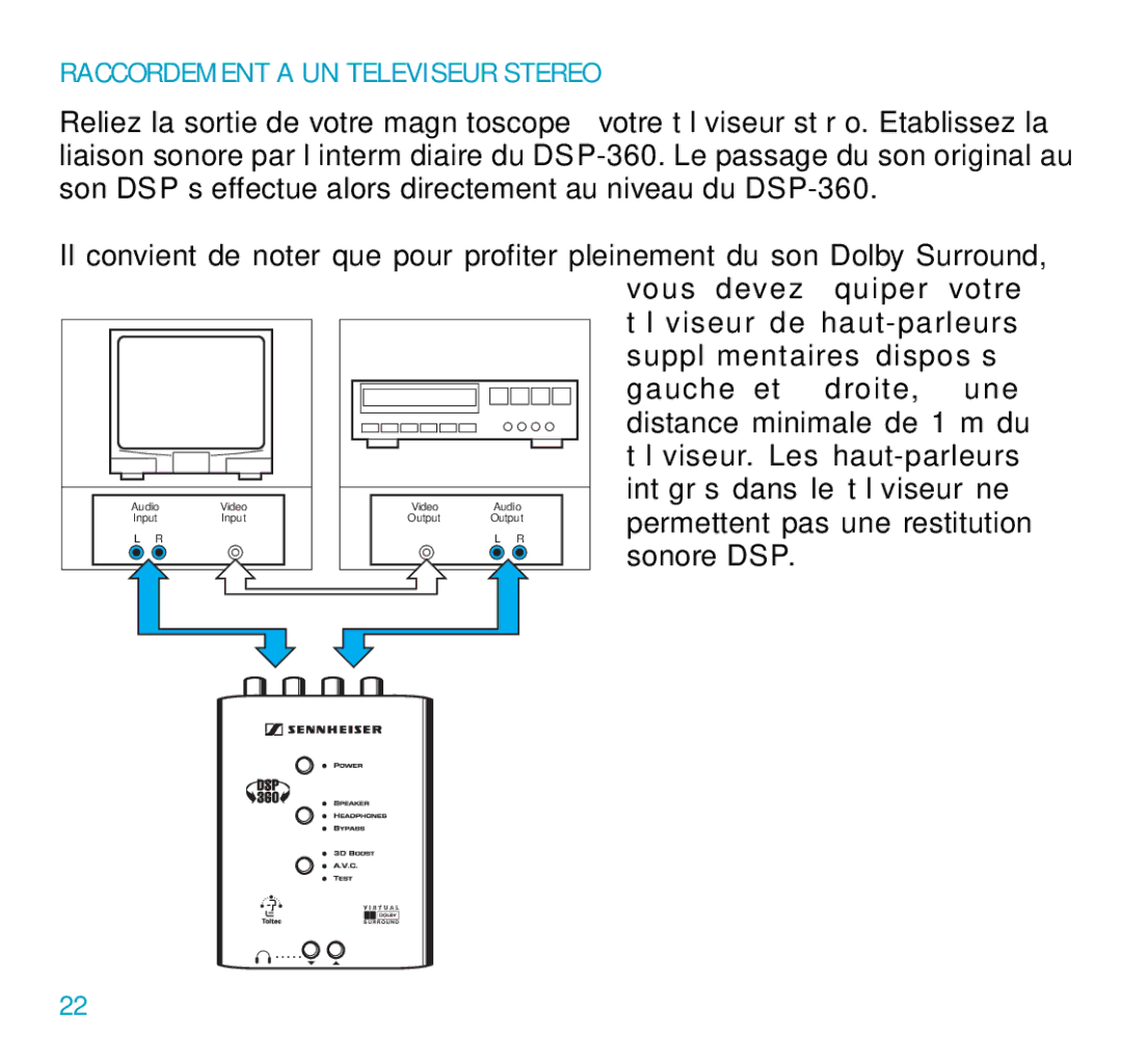 Sennheiser DSP 360 manual Raccordement a UN Televiseur Stereo 