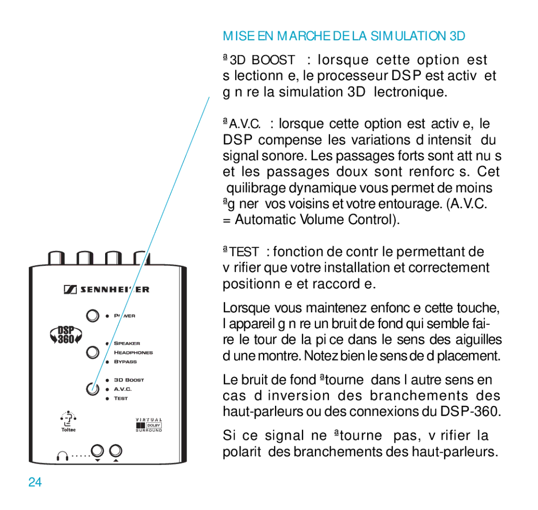 Sennheiser DSP 360 manual Mise EN Marche DE LA Simulation 3D 