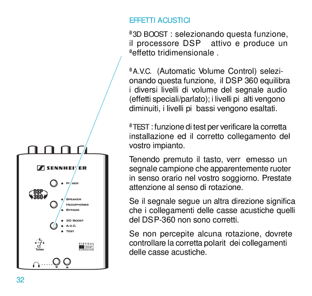 Sennheiser DSP 360 manual Effetti Acustici 