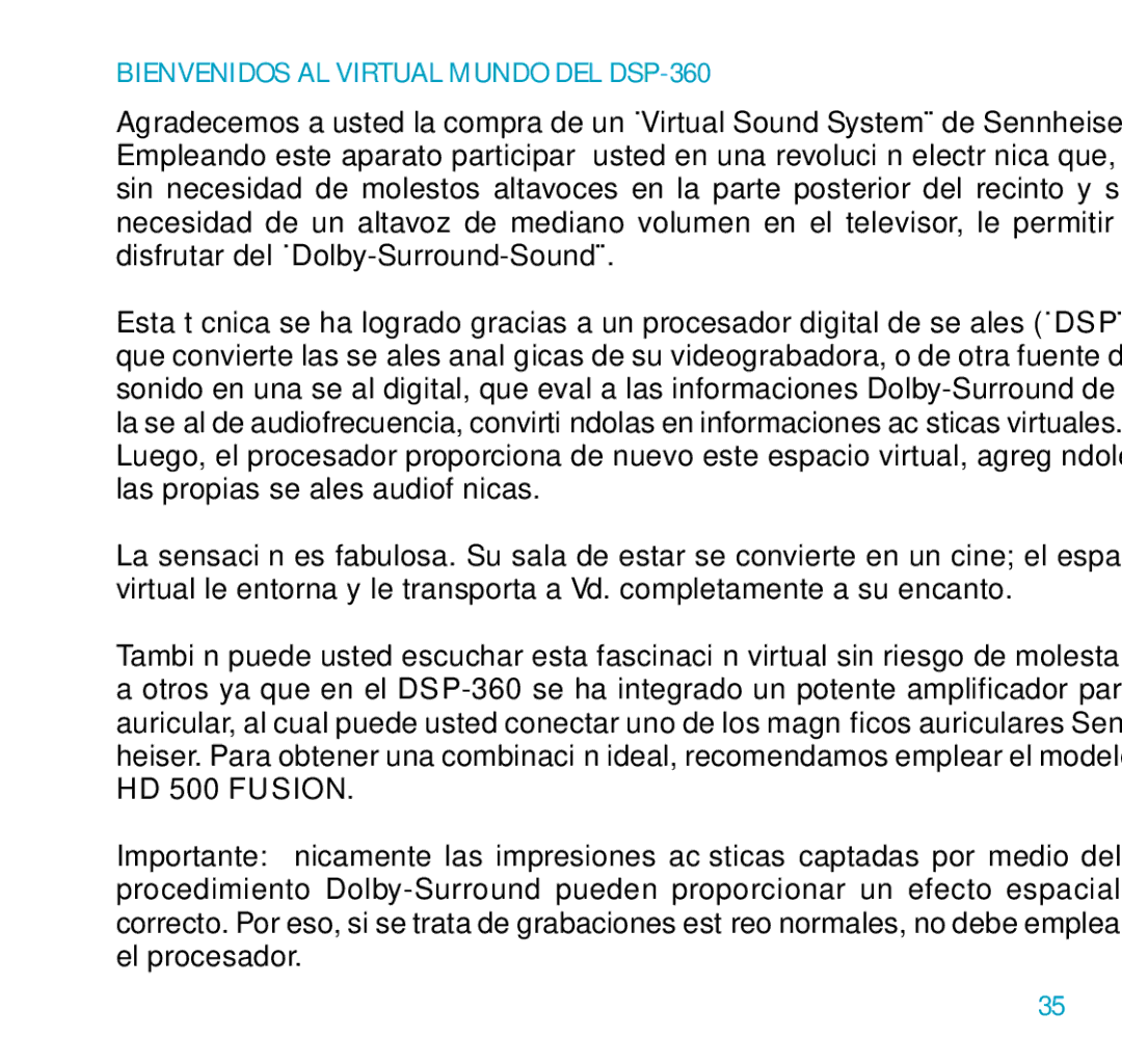 Sennheiser DSP 360 manual Bienvenidos AL Virtual Mundo DEL DSP-360 