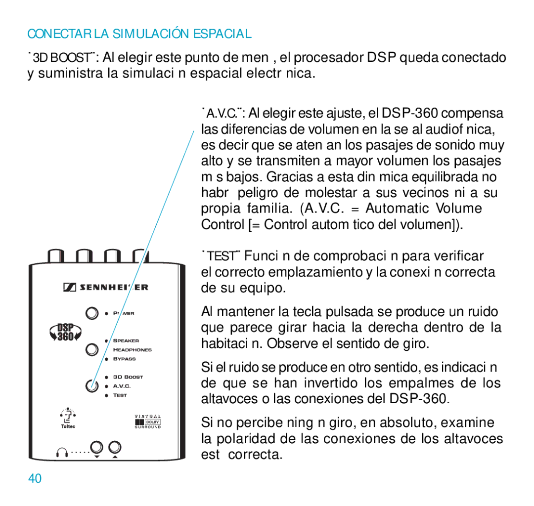 Sennheiser DSP 360 manual Conectar LA Simulación Espacial 