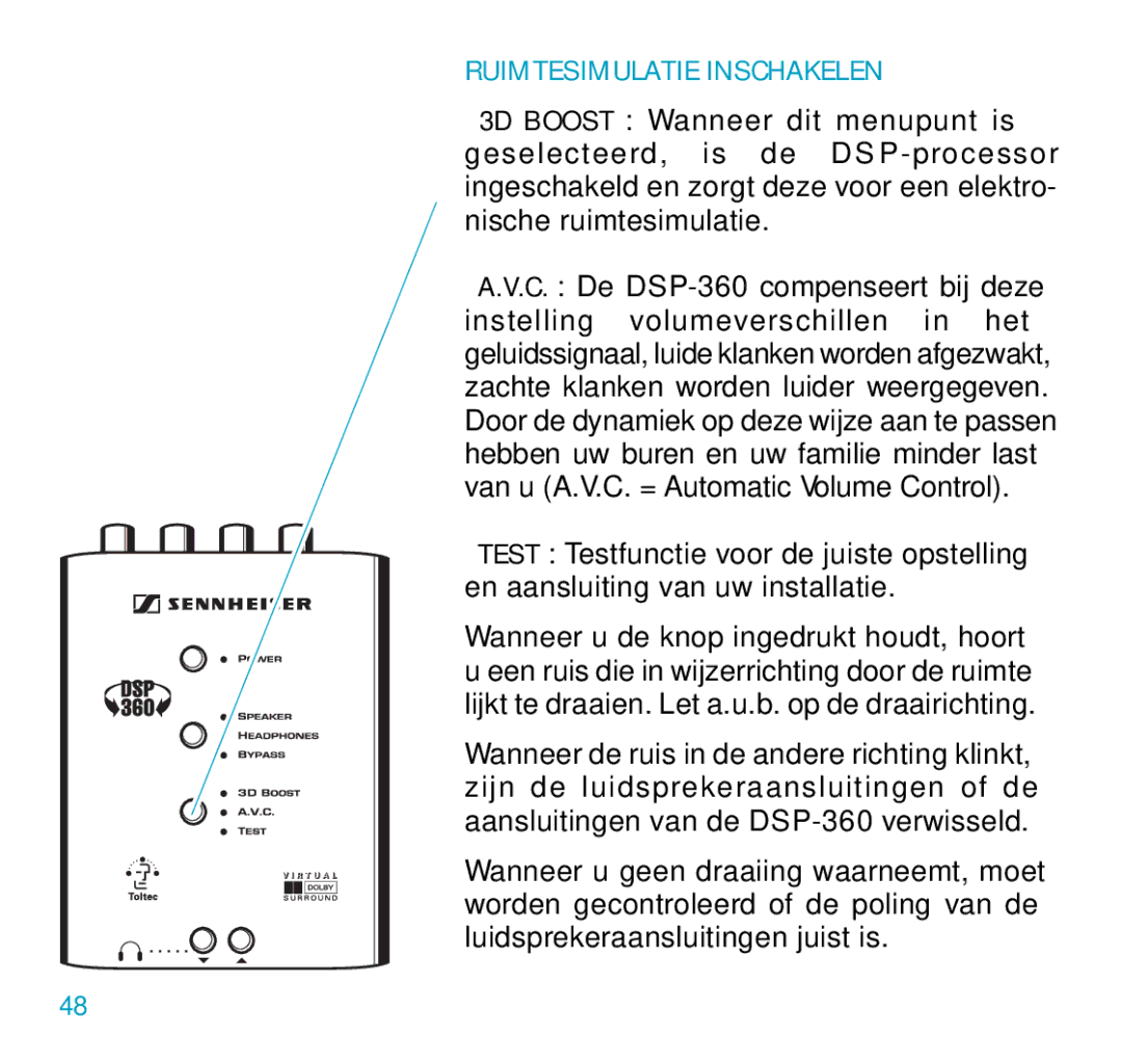 Sennheiser DSP 360 manual Ruimtesimulatie Inschakelen 