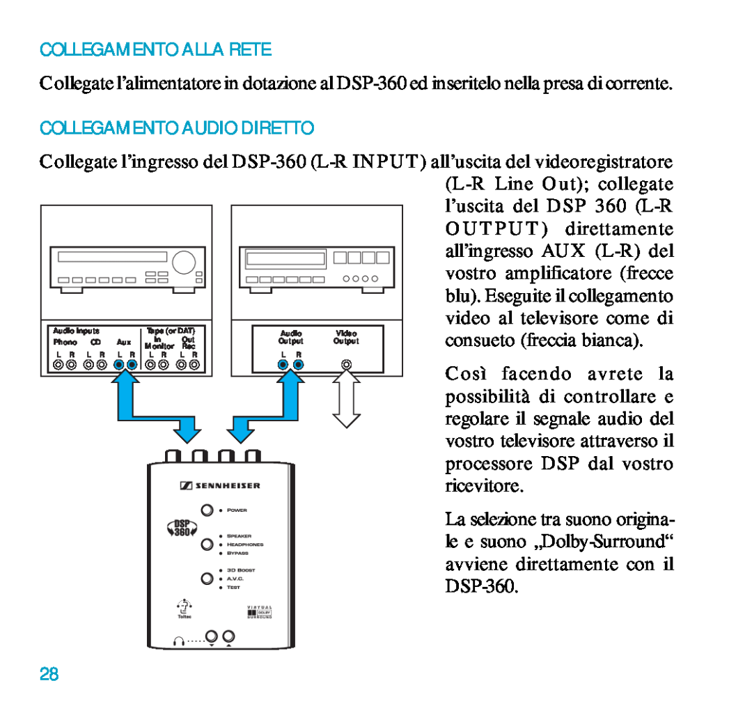 Sennheiser DSP 360 manual Collegamento Alla Rete, Collegamento Audio Diretto 