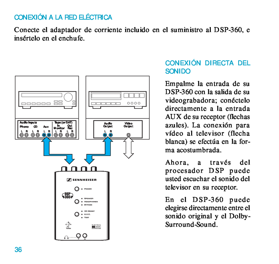 Sennheiser DSP 360 manual Conexión A La Red Eléctrica, Conexión Directa Del Sonido 