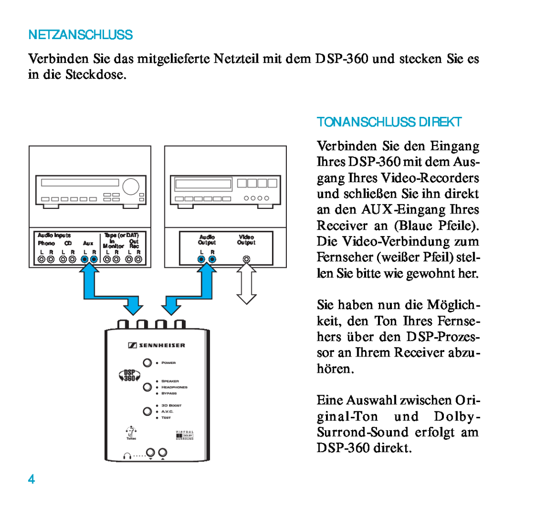 Sennheiser DSP 360 manual Netzanschluss, Tonanschluss Direkt 