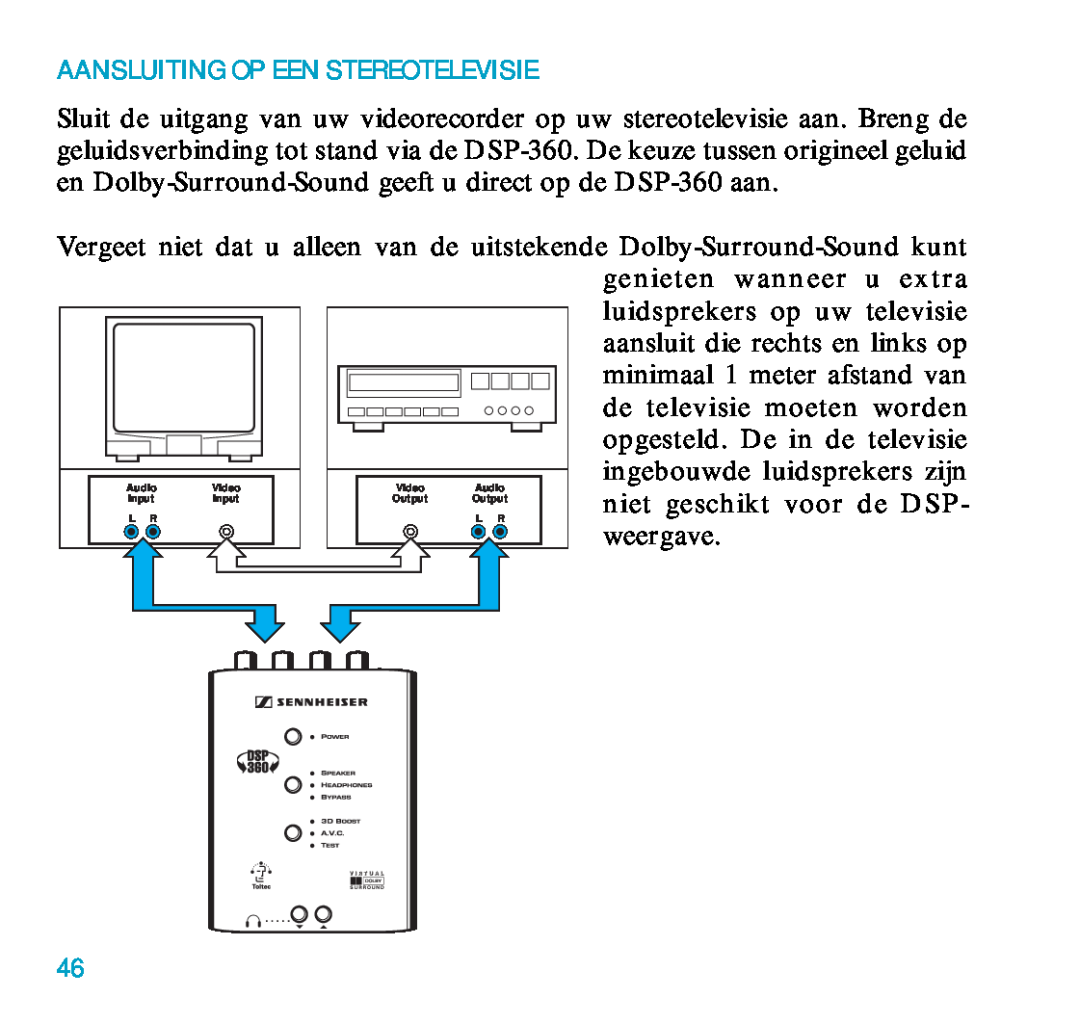 Sennheiser DSP 360 manual Aansluiting Op Een Stereotelevisie 