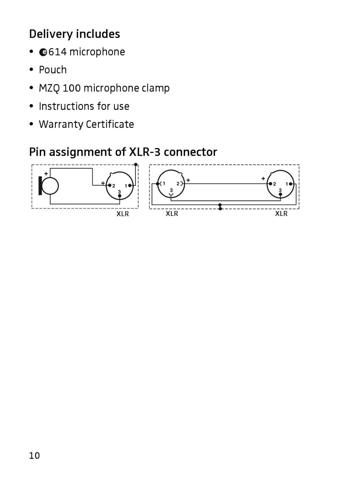 Sennheiser E 614 manual Delivery includes, Pin assignment of XLR-3 connector 