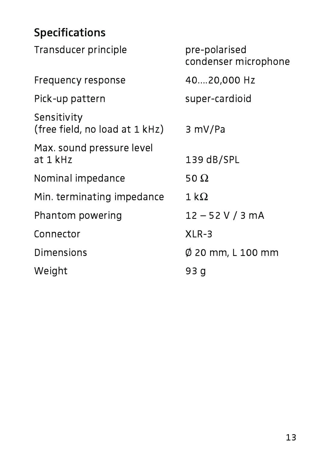 Sennheiser E 614 manual Specifications 