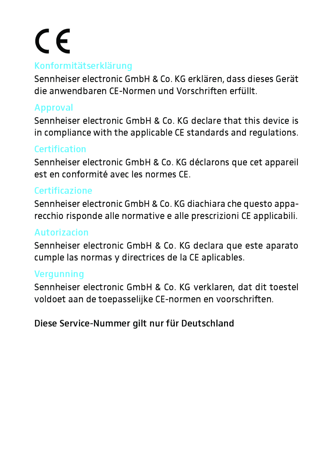 Sennheiser E 614 manual Konformitätserklärung 